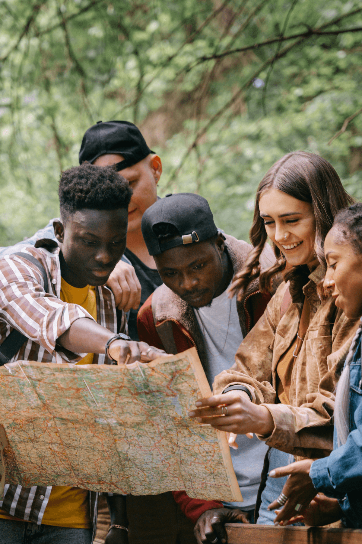 Travelers reading a map together